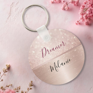 Glittery Rose Gold Glam metallic Name  Key Ring