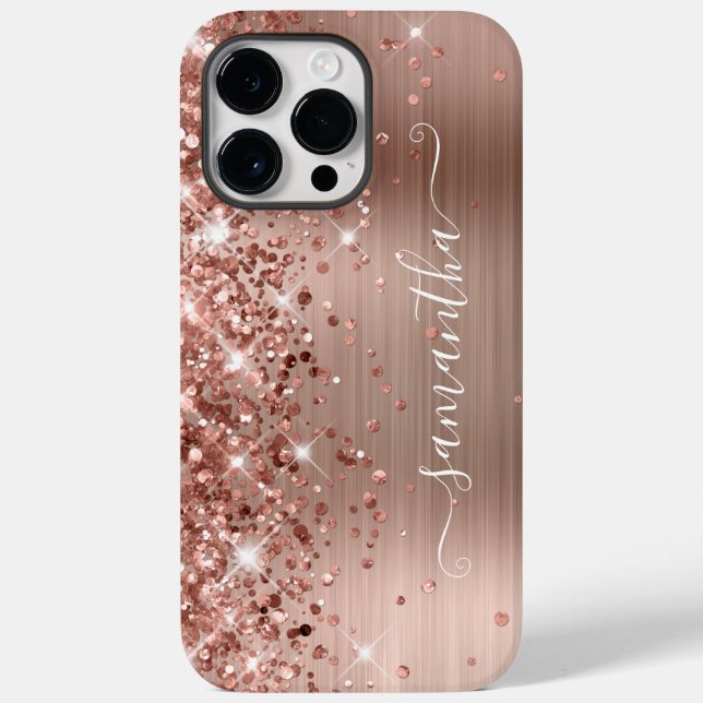 Glittery Rose Gold Glam Modern Girly Signature Case-Mate iPhone Case (Back)