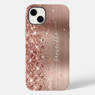 Glittery Rose Gold Glam Modern Girly Signature iPhone 14 Plus Case
