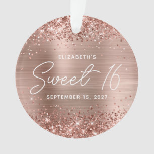 Glittery Rose Gold Glam Modern Sweet 16 Photo Ornament