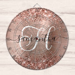 Glittery Rose Gold Glam Monogram Dartboard<br><div class="desc">Create your own girly personalised monogram dart board for her. Customise the black and white decorative monogram with elegant signature style calligraphy design. The monogram script style is so decorative that it will need to be centred for some letters. This signature style modern font has lovely swashes. The glam background...</div>