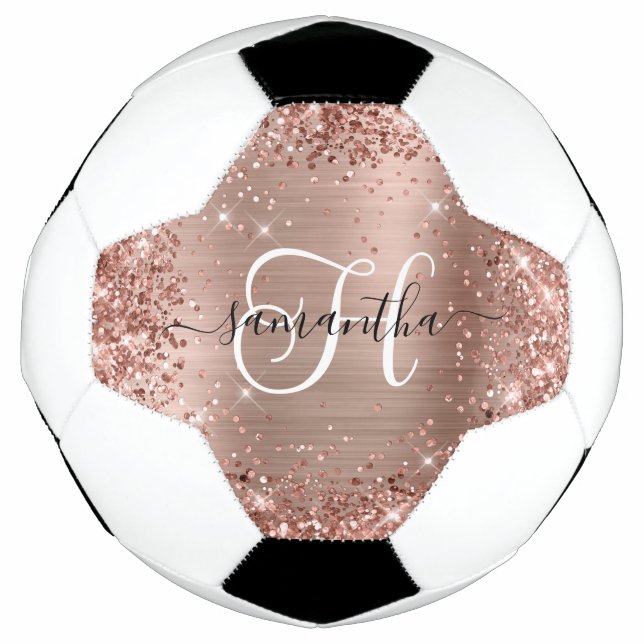 Glittery Rose Gold Glam Monogram Football (Front)
