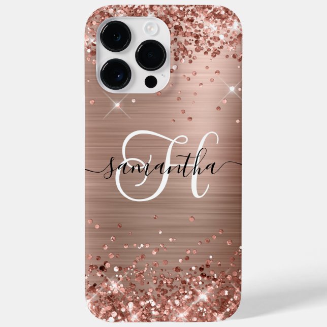 Glittery Rose Gold Glam Monogrammed Case-Mate iPhone Case (Back)