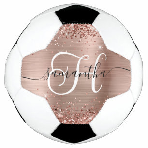 Glittery Rose Gold Glam Monogrammed Football
