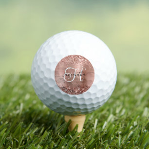 Glittery Rose Gold Glam Monogrammed Golf Balls