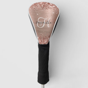 Glittery Rose Gold Glam Monogrammed Golf Head Cover