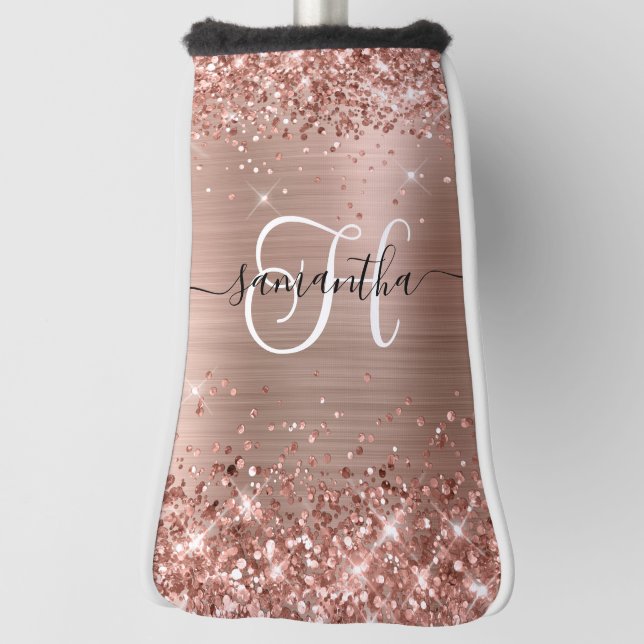 Glittery Rose Gold Glam Monogrammed Golf Head Cover (Rotate 90)