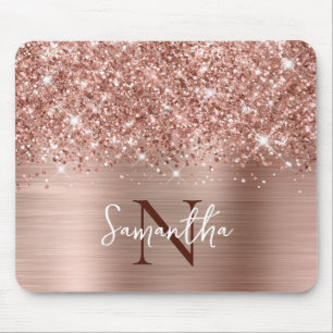 Glittery Rose Gold Glam Monogrammed Mouse Mat