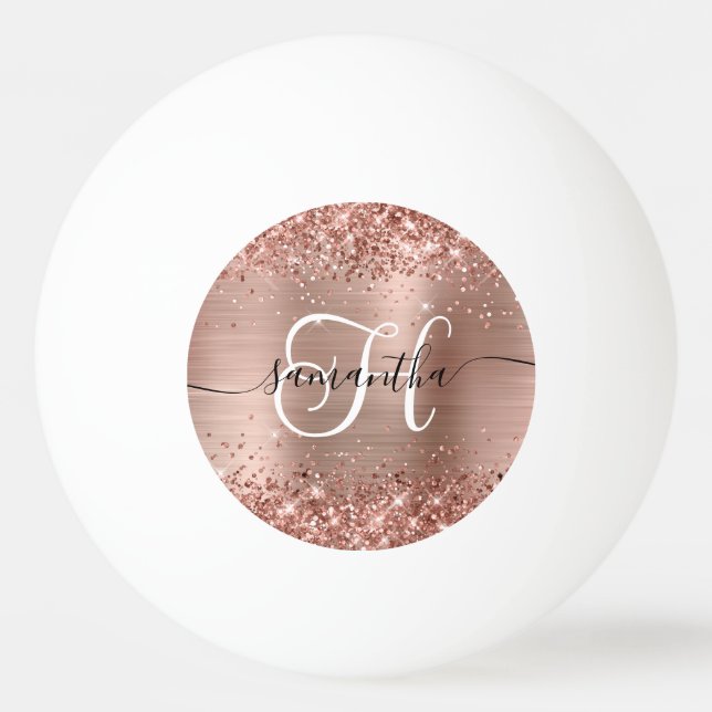 Glittery Rose Gold Glam Monogrammed Ping Pong Ball (Front)