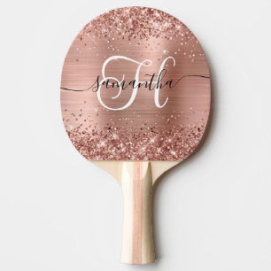 Glittery Rose Gold Glam Monogrammed Ping Pong Paddle