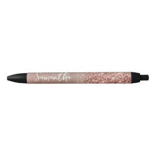 Glittery Rose Gold Glam Name Black Ink Pen