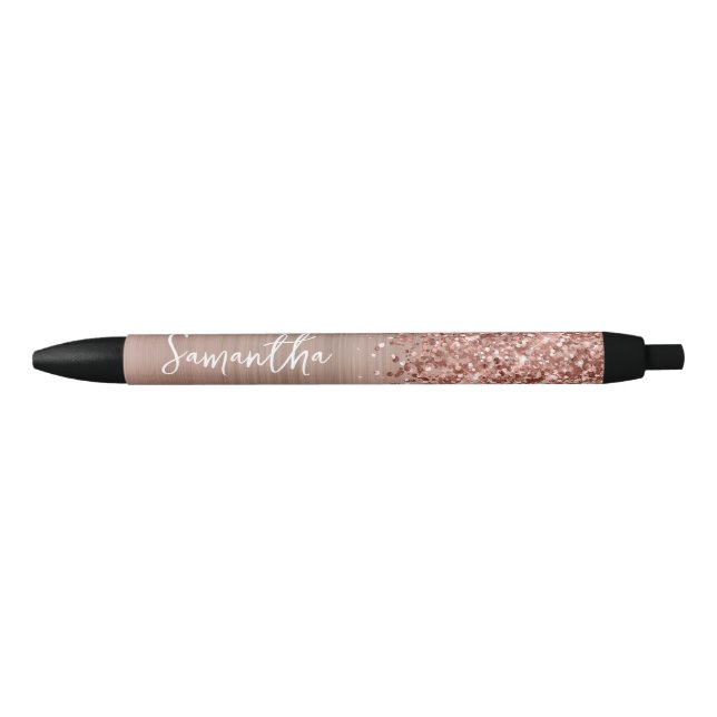 Glittery Rose Gold Glam Name Black Ink Pen (Front)