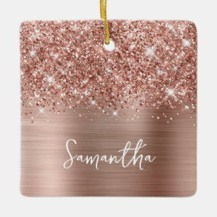 Glittery Rose Gold Glam Name Ceramic Ornament
