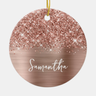 Glittery Rose Gold Glam Name Ceramic Tree Decoration