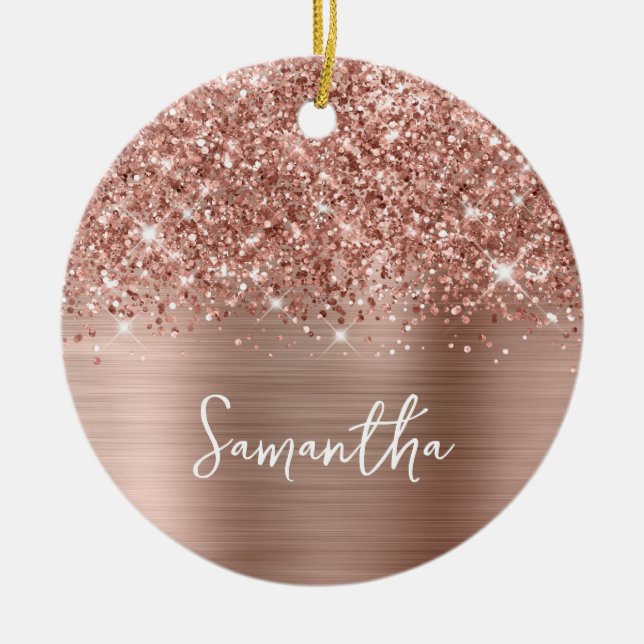 Glittery Rose Gold Glam Name Ceramic Tree Decoration (Front)