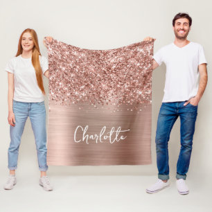 Glittery Rose Gold Glam Name Fleece Blanket
