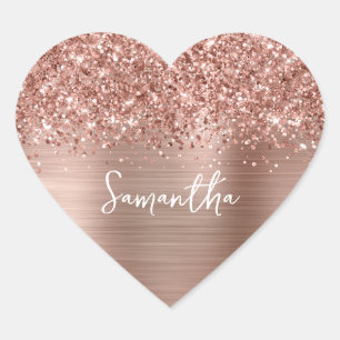 Glittery Rose Gold Glam Name Heart Sticker