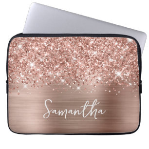 Glittery Rose Gold Glam Name Laptop Sleeve