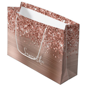 Glittery Rose Gold Glam Name Large Gift Bag