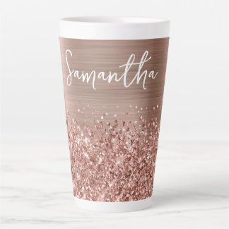 Glittery Rose Gold Glam Name Latte Mug