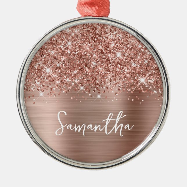 Glittery Rose Gold Glam Name Metal Tree Decoration (Front)