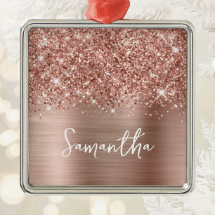Glittery Rose Gold Glam Name Metal Tree Decoration
