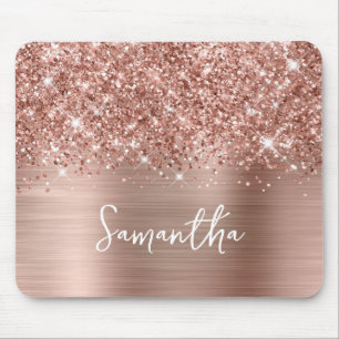 Glittery Rose Gold Glam Name Mouse Mat
