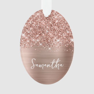 Glittery Rose Gold Glam Name Oval Ornament