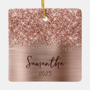 Glittery Rose Gold Glam Name Photo Ceramic Ornament