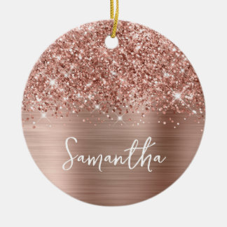 Glittery Rose Gold Glam Name Photo Ceramic Tree Decoration