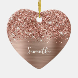 Glittery Rose Gold Glam Name Photo Ceramic Tree Decoration