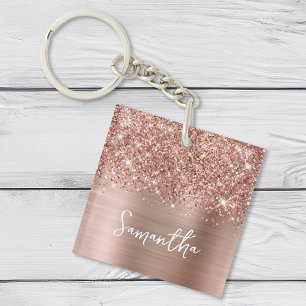 Glittery Rose Gold Glam Name Photo Key Ring