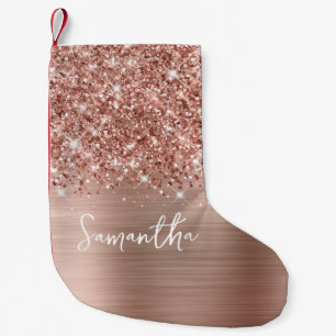 Glittery Rose Gold Glam Name Small Christmas Stocking