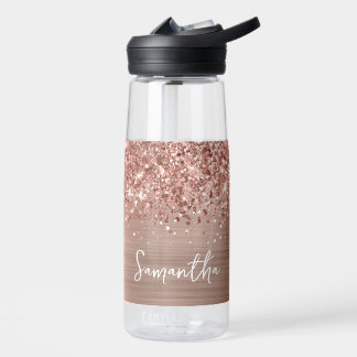 Glittery Rose Gold Glam Name Water Bottle