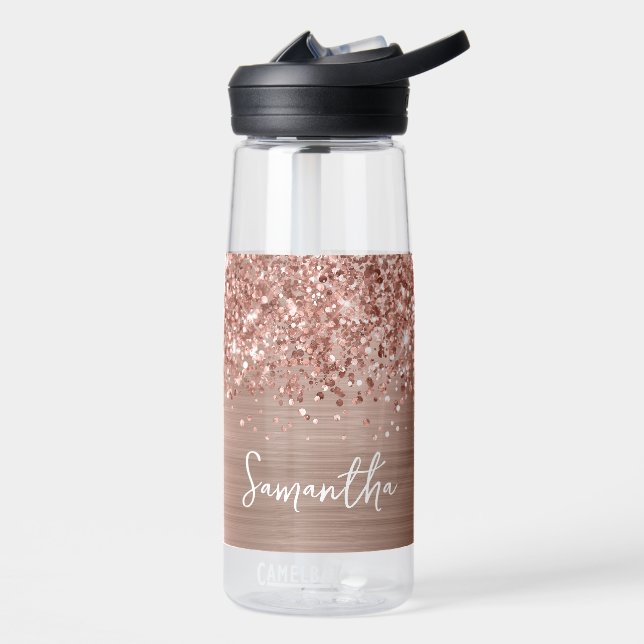 Glittery Rose Gold Glam Name Water Bottle (Left)
