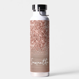 Glittery Rose Gold Glam Name Water Bottle