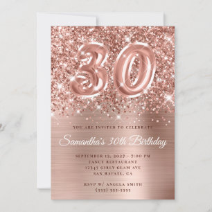 Glittery Rose Gold Glam Number 30th Birthday Invitation