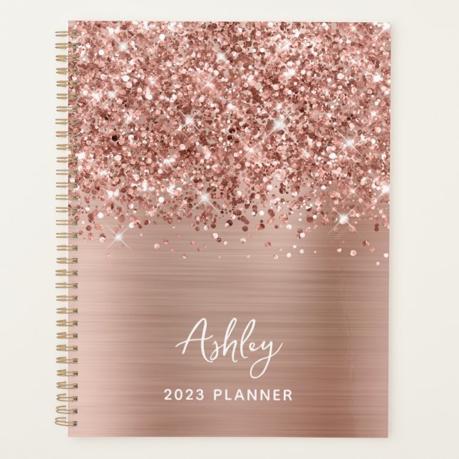 Glittery Rose Gold Glam Personalised 2023 Planner (Front)