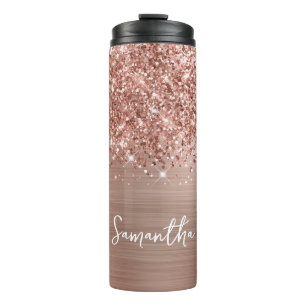 Glittery Rose Gold Glam Personalised Name Thermal Tumbler