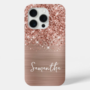 Glittery Rose Gold Glam Script Name iPhone 15 Pro Case