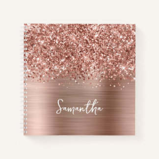 Glittery Rose Gold Glam Script Name Notebook
