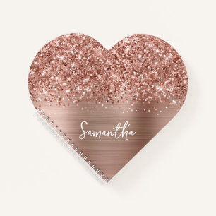 Glittery Rose Gold Glam Script Name Notebook