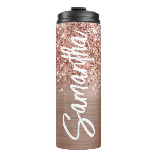 Glittery Rose Gold Glam Vertical Name Personalised Thermal Tumbler