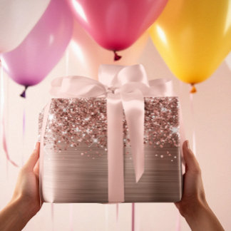 Glittery Rose Gold Glam Wrapping Paper Sheet