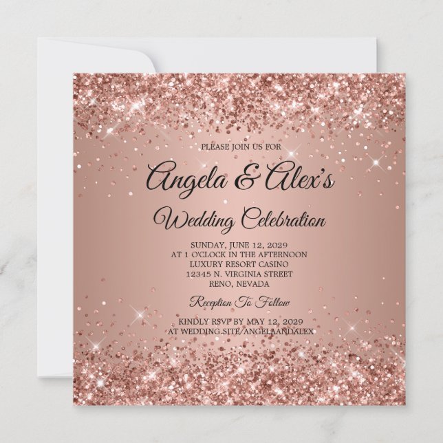 Glittery Rose Gold Gradient Elegant Wedding Invitation (Front)