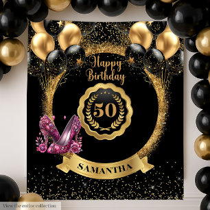 Glittery Rose Gold Heels 50th Birthday Backdrop Tapestry