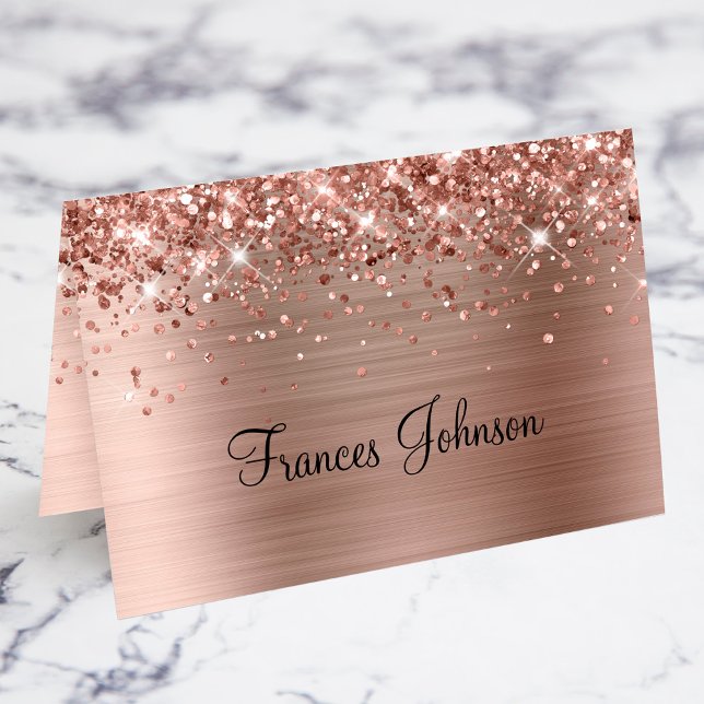 Glittery Rose Gold Individual Name Place Cards (Fold Your Own Place Cards)