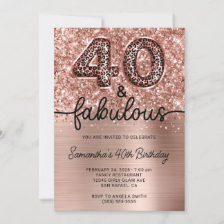 Glittery Rose Gold Leopard 40 and Fabulous Invitation