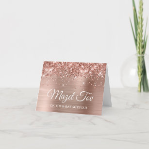 Glittery Rose Gold Mazel Tov on your Bat Mitzvah Card