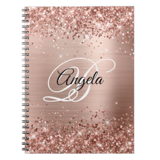 Glittery Rose Gold Metallic Fancy Monogram Notebook